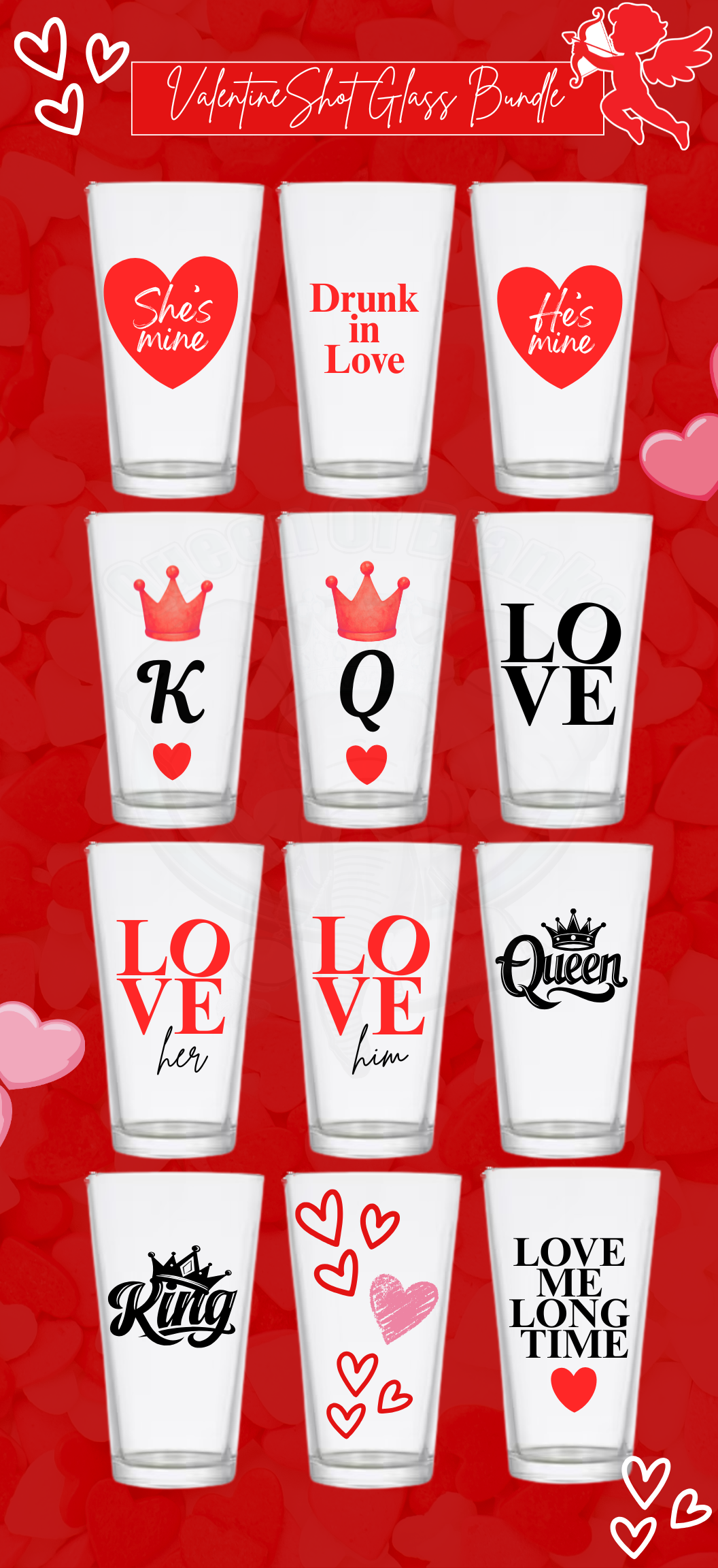 UVDTF Valentine Day Shot Glass Gang Sheet 12 count